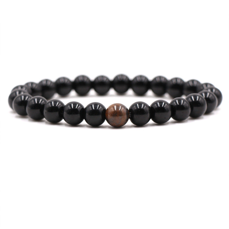 Popular natural stone tiger eye stone black agate three piece elastic bracelet set