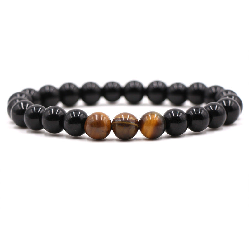 Popular natural stone tiger eye stone black agate three piece elastic bracelet set
