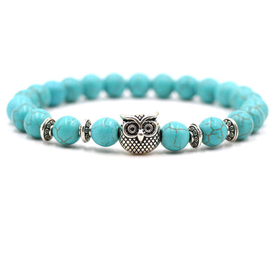 Volcanic white turquoise owl stone bracelet single bead bracelet
