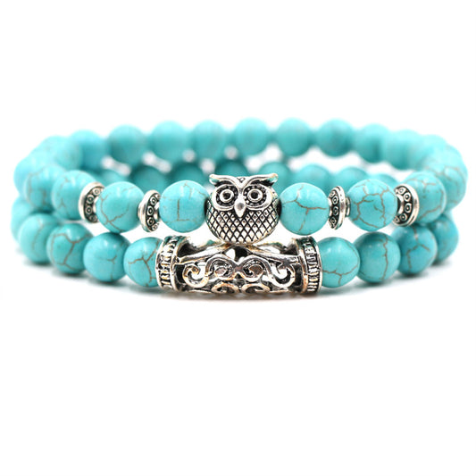 Volcanic stone, white turquoise, owl stone combination bracelet, multi circle Buddha bead bracelet