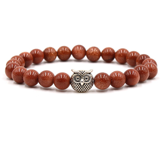 Fashion natural stone volcanic stone tiger eye stone owl Buddha bead bracelet