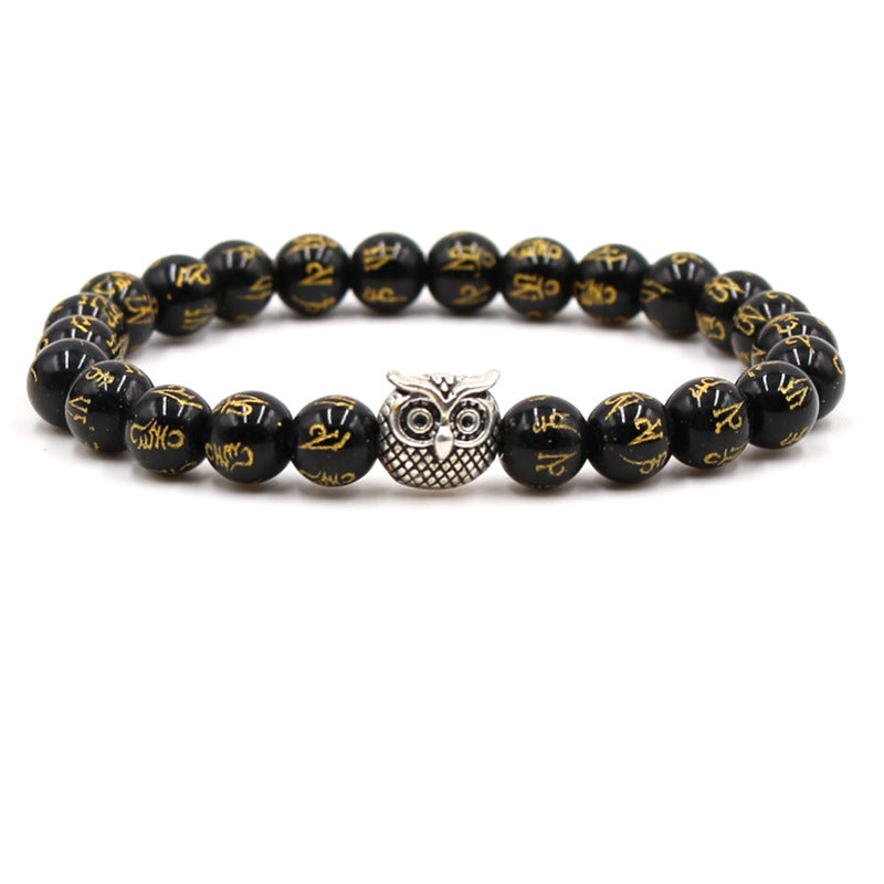 Fashion natural stone volcanic stone tiger eye stone owl Buddha bead bracelet