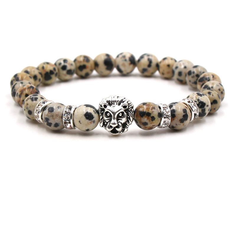 Hot Selling 8MM Frosted Stone Volcano Stone Agate metal Lion Head Beaded Bracelet