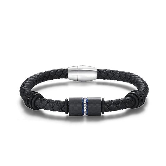 Steel jewelry fashion men's carbon fiber bracelet, cowhide leather man accessory
