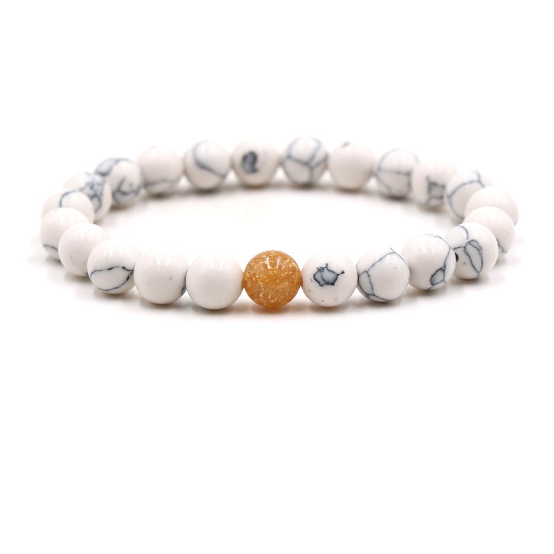 Natural white turquoise gold foil beads couple set bracelet.