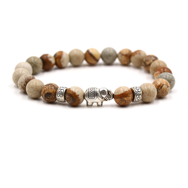 Hot Selling Beaded White Turquoise Tiger Eye Stone Men's Volcano Stone Elephant Bracelet