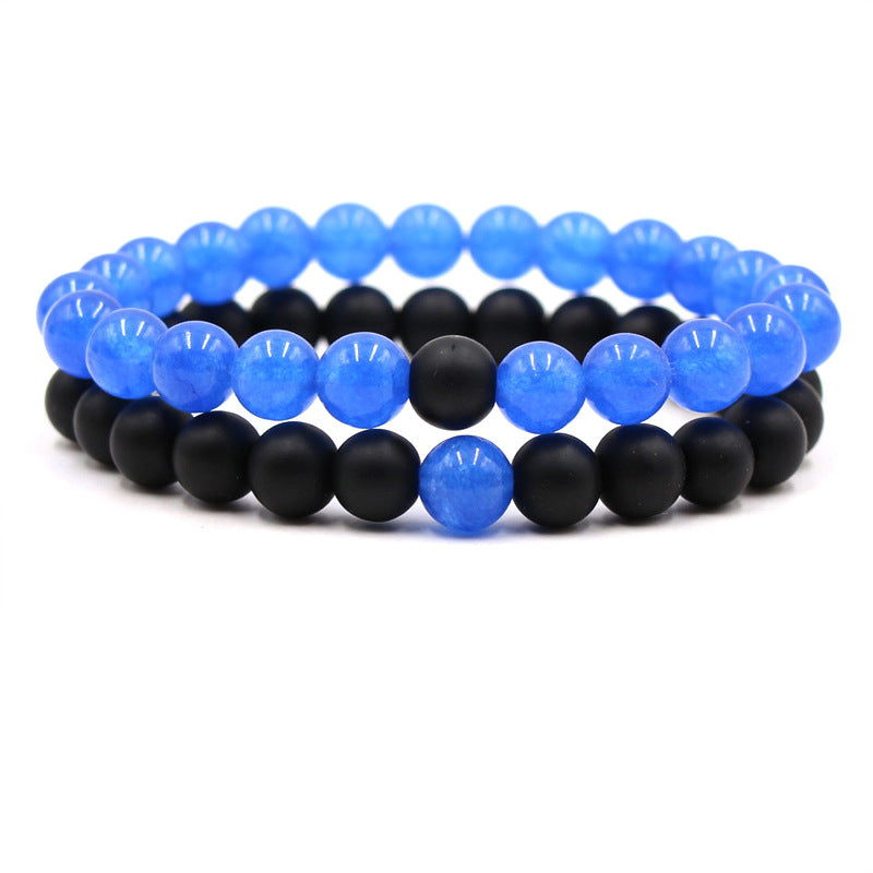 Hot Sale Natural Stone Chalcedony Agate Stone Men's and Women's Stretch Bracelet Set