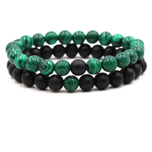Natural stone black frosted stone green red azur malachite round bead set bracelet