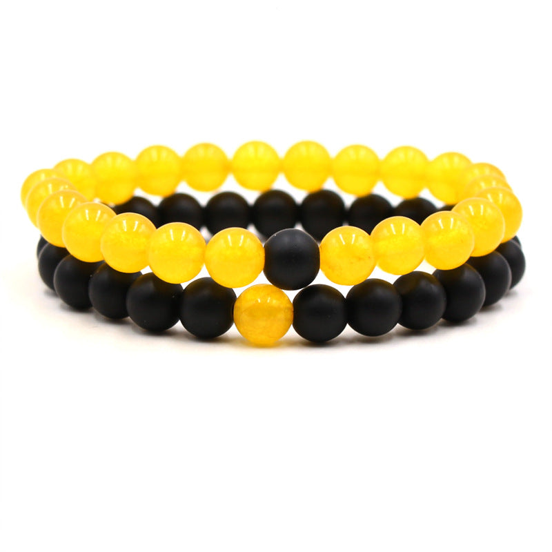 Hot Sale Natural Stone Chalcedony Agate Stone Men's and Women's Stretch Bracelet Set