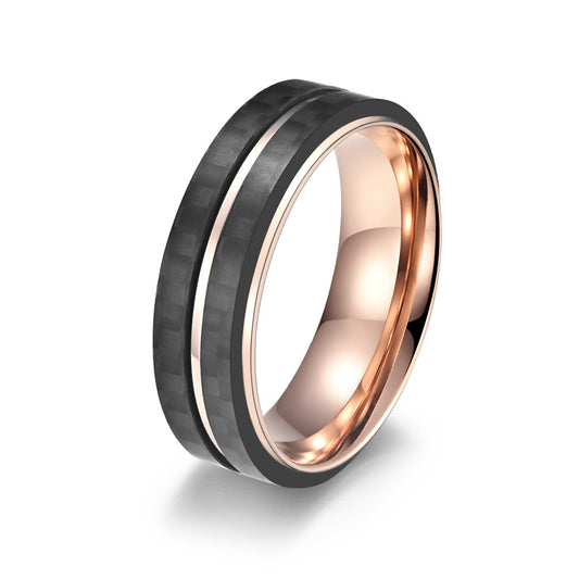 Hot sale original men's stainless steel ring, two-color titanium steel carbon fiber men's ring