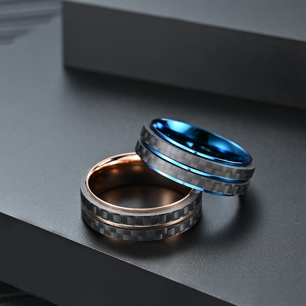 Hot sale original men's stainless steel ring, two-color titanium steel carbon fiber men's ring