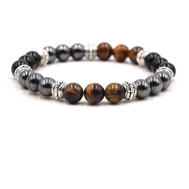 Natural stone tiger's eye black stone mixed match men's and women's elastic bracelet