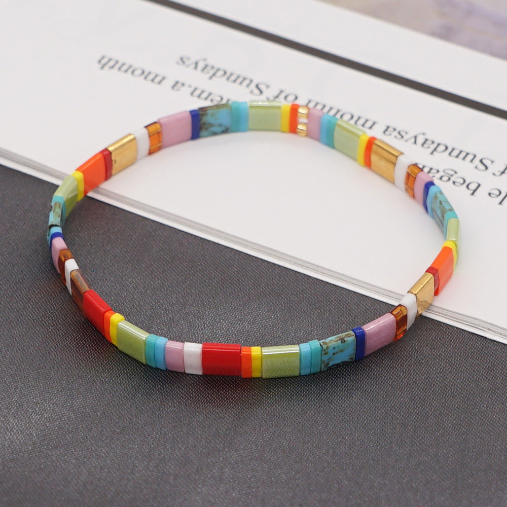 2023 Fashion Rainbow Colored Beaded Square Mini Bohemian Ethnic Style TILA Beaded Couple Bracelet