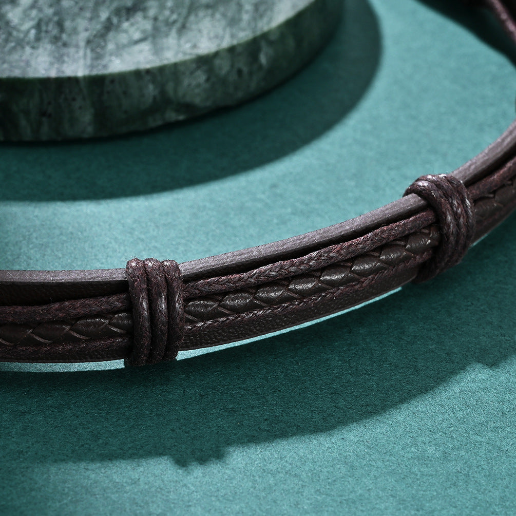 Hot selling titanium steel men's multi-layer handcrafted leather bracelet