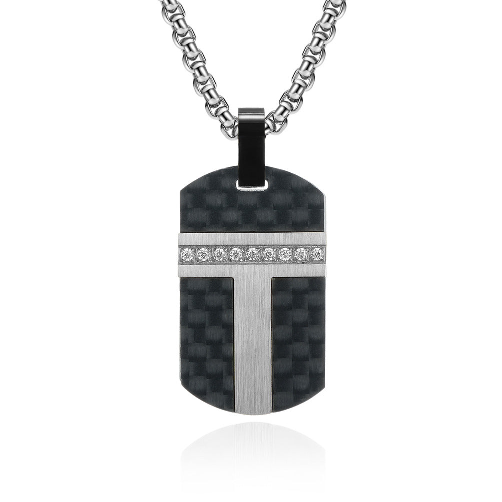 New solid carbon fiber combination pendant retro online celebrity hipster diamond necklace titanium steel pendant