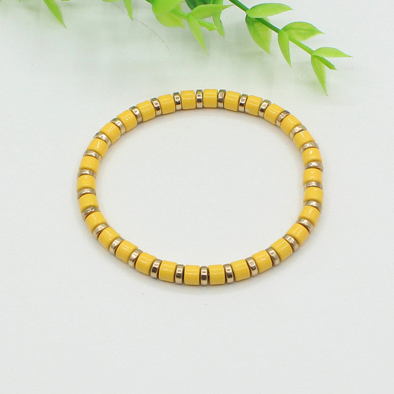 Bohemian style stackable enamel lacquered rainbow tube beads bracelet