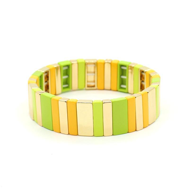 Best-selling enamel bracelet geometric rectangle rainbow bracelet multilayer stackable travel and holiday accessories.