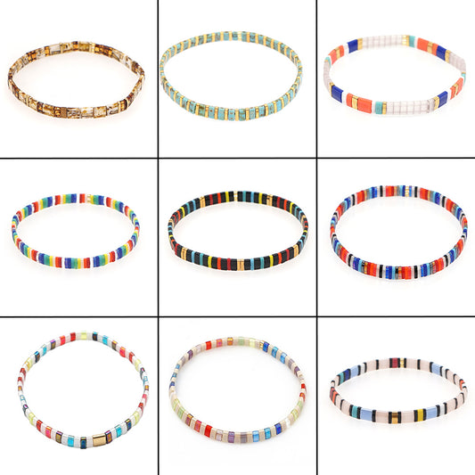 Bohemian personality and fashion, multi-layered Tila beads, rainbow striped beaded female bracelet.