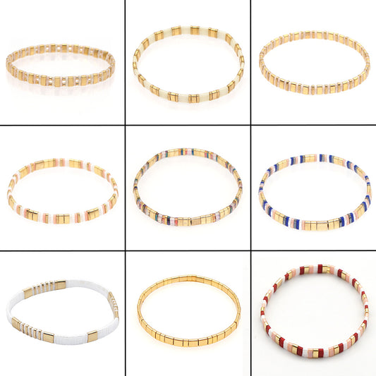 Bohemian ethnic style, classic personality, light luxury, multi-layer Tila bead woven golden beaded women's bracelet