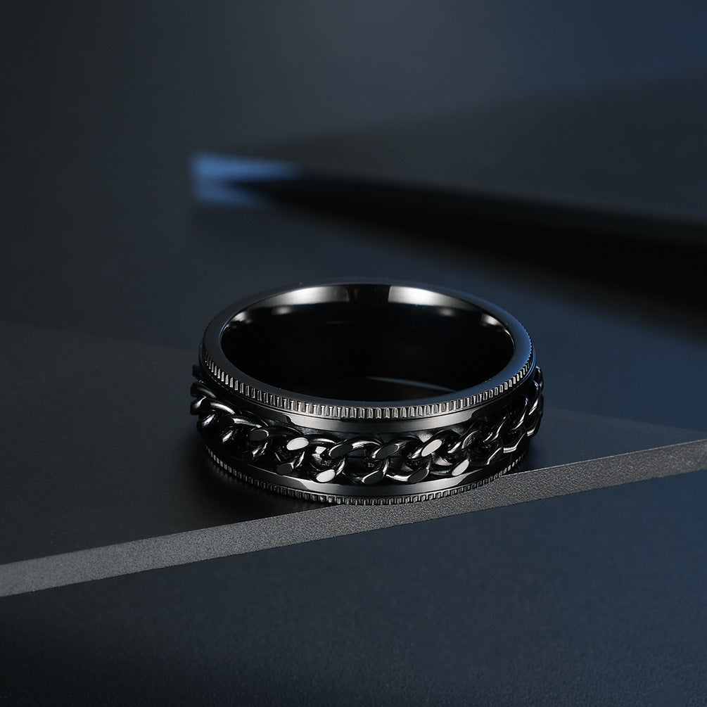 Hot selling chains rotating titanium steel ring, fadeless rolling stainless steel couple ring