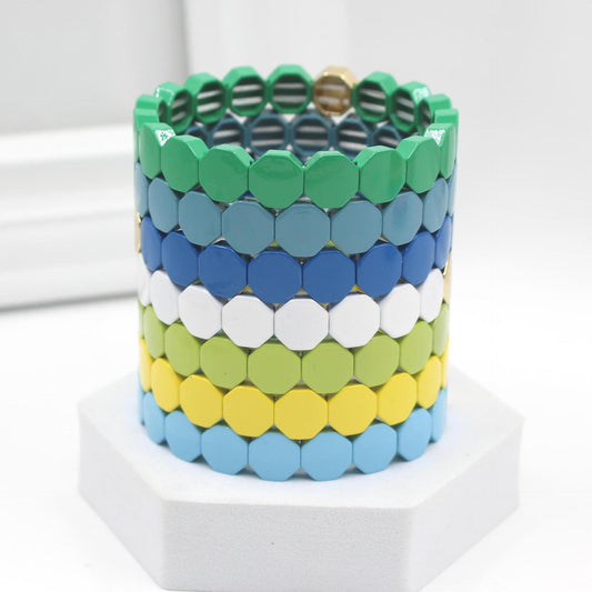 Cojoy fashion metal enamel bracelet geometric hexagonal cellular elastic bracelet