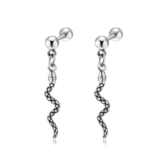 Cojoy Jewelry Personalized Hip Hop Snake shaped Earrings Creative Versatile Stainless Steel Earrings for Men and Women