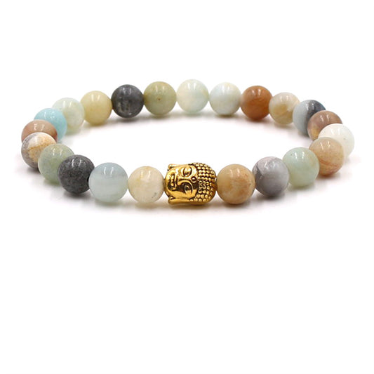 Natural stone gold Buddha elastic bracelet male agate bracelet