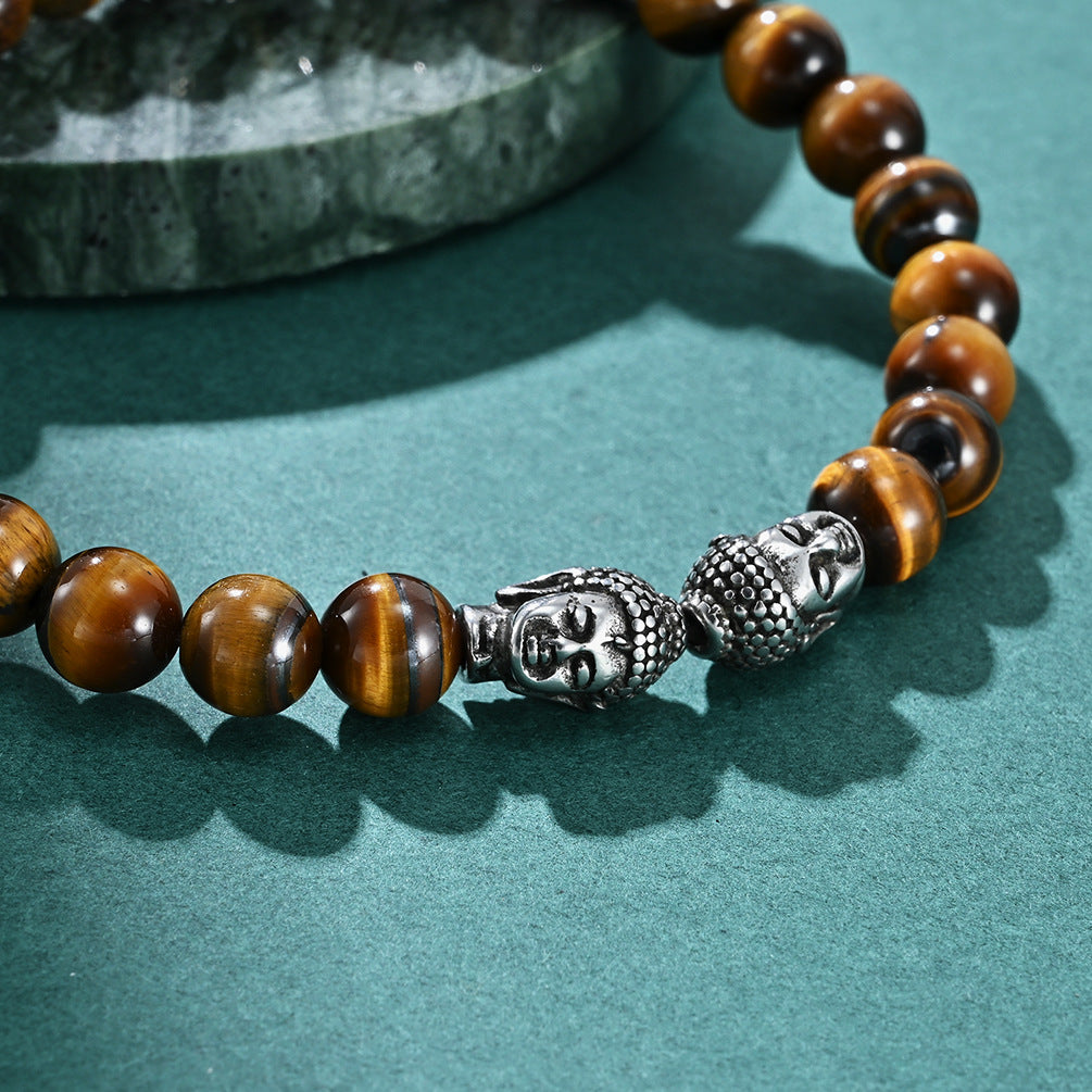 Creative New Men's Buddha Head Tiger Eye Stone Beaded Bracelet