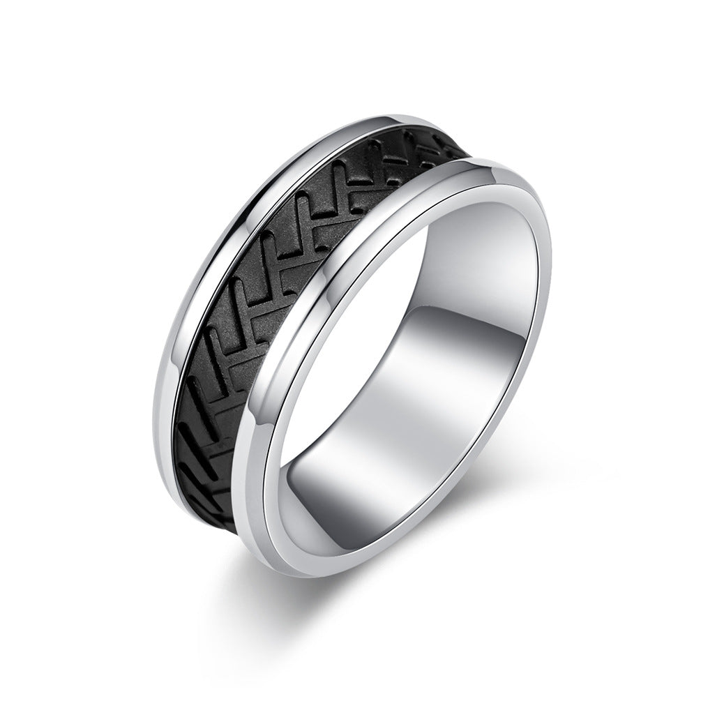 man's new fashion creative golden ring retro tire pattern ring