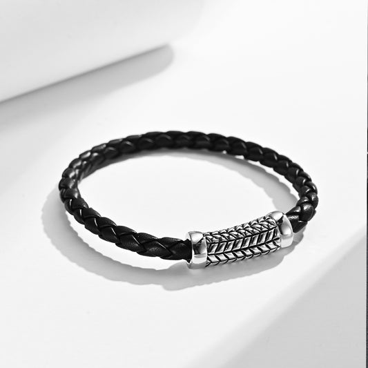 Hot selling new black leather bracelet vintage titanium steel, handmade man bracelet