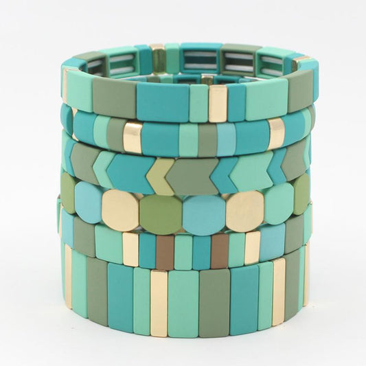Autumn and Winter Cool Enamel Lacquer Bracelet with Green Geometric Shaped bead