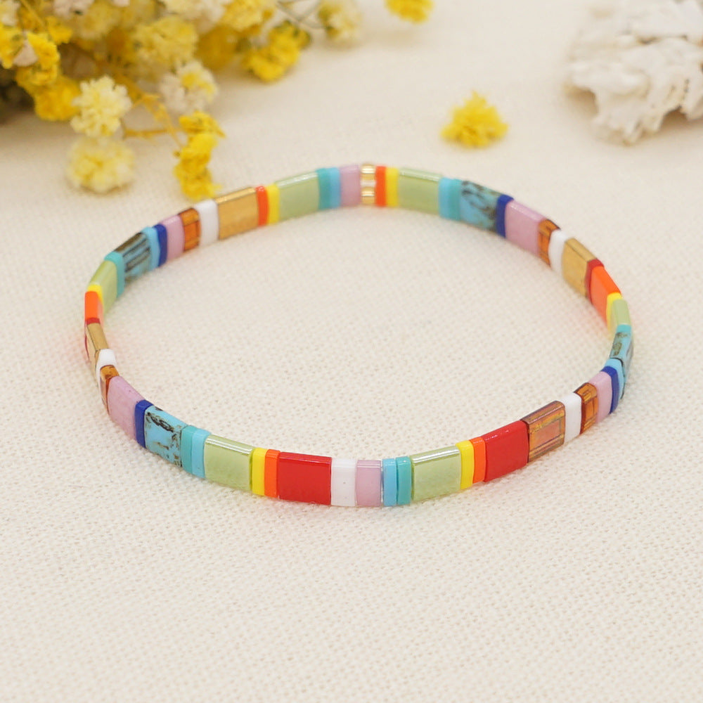 2023 Fashion Rainbow Colored Beaded Square Mini Bohemian Ethnic Style TILA Beaded Couple Bracelet