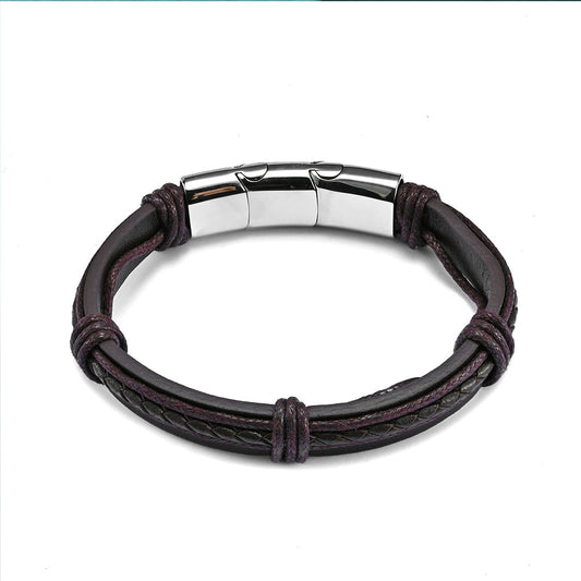 Hot selling titanium steel men's multi-layer handcrafted leather bracelet