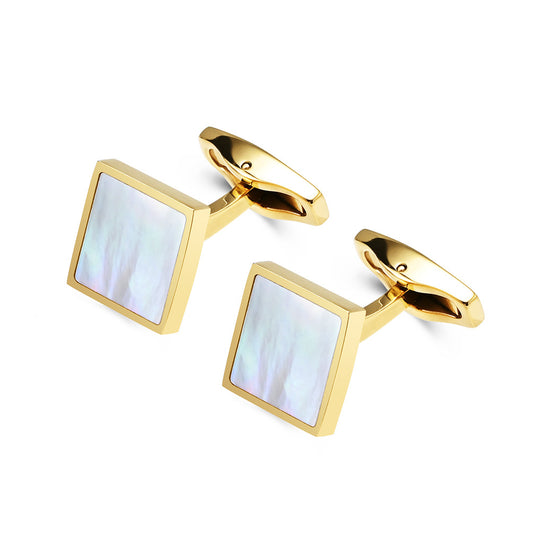 New men simple square with white shell cuff studs