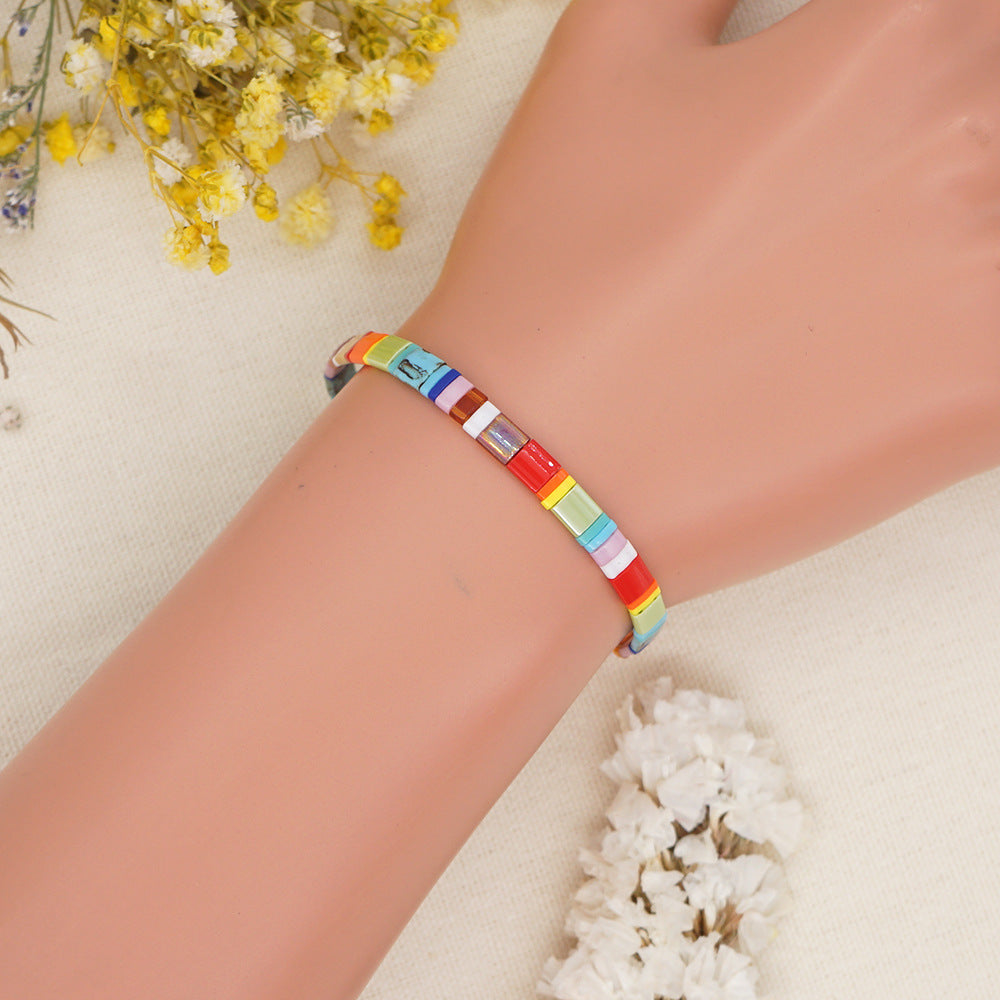 2023 Fashion Rainbow Colored Beaded Square Mini Bohemian Ethnic Style TILA Beaded Couple Bracelet