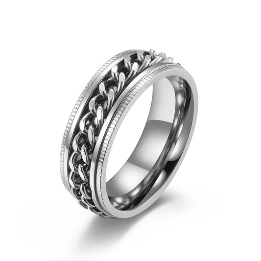 Hot selling chains rotating titanium steel ring, fadeless rolling stainless steel couple ring