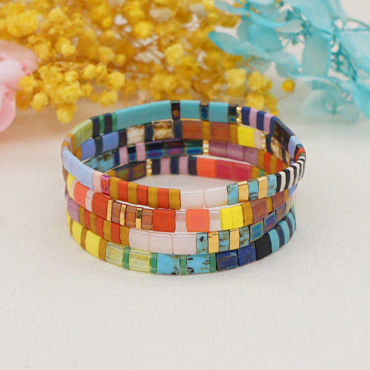 Bohemian Spring/Summer Tila Handmade Beaded Rainbow Bracelet