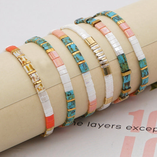Bohemian ethnic style new minimalist and fashionable Tila bead woven beaded women's multi-layer bracelet