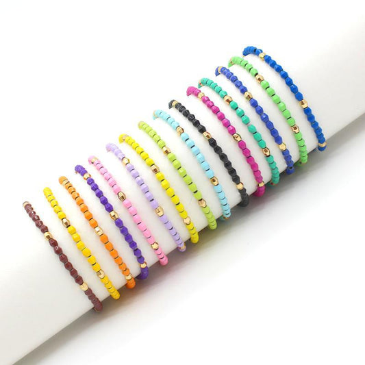 Metal Rainbow Paint Beaded Bracelet Bohemia colorful summer wear
