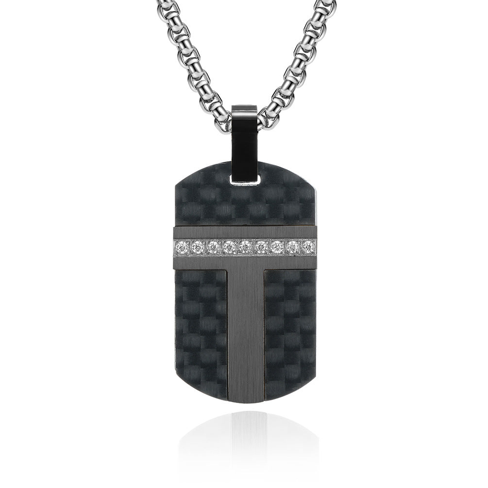 New solid carbon fiber combination pendant retro online celebrity hipster diamond necklace titanium steel pendant