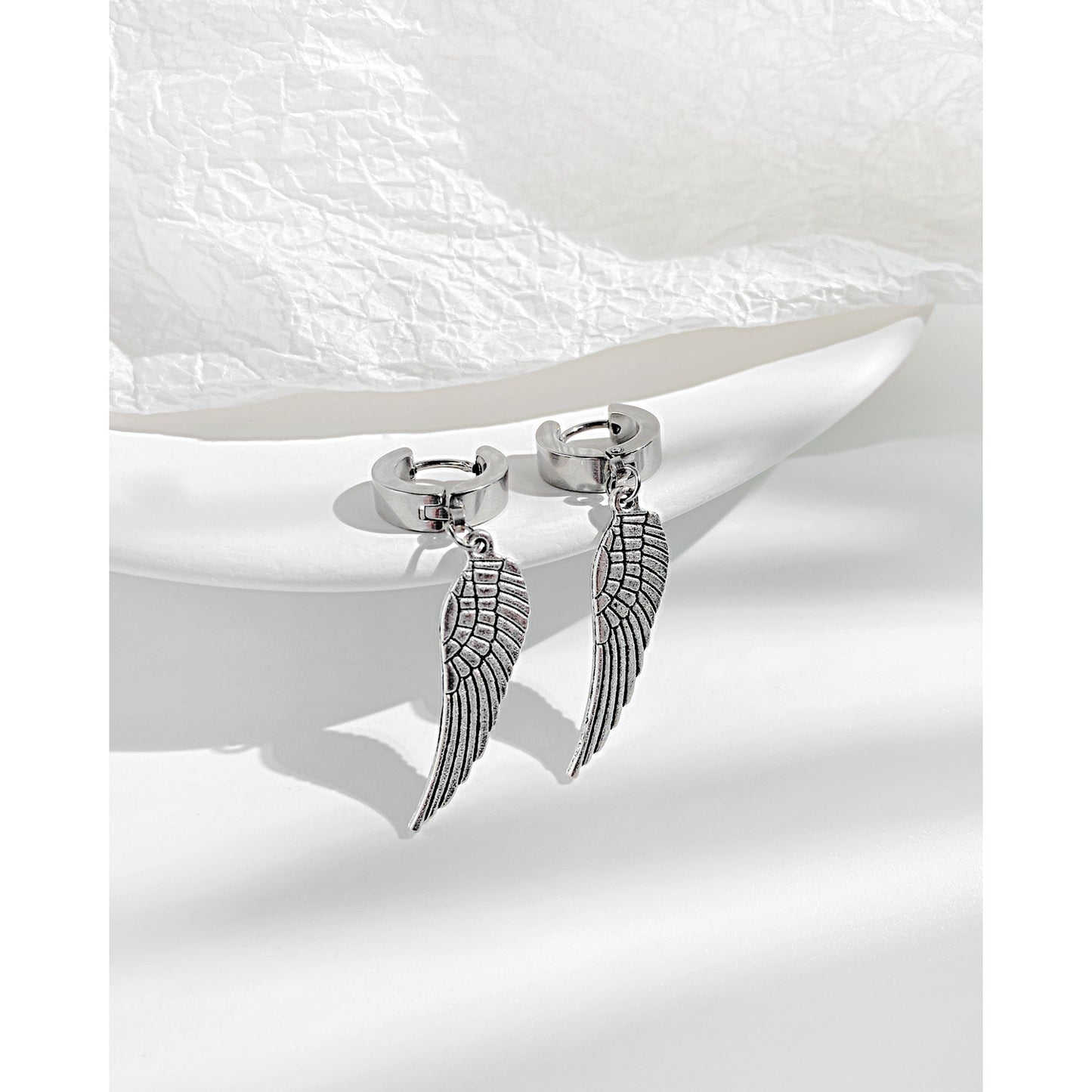 Personalized punk angel wings, titanium steel, stainless steel earrings, suitable for men and women