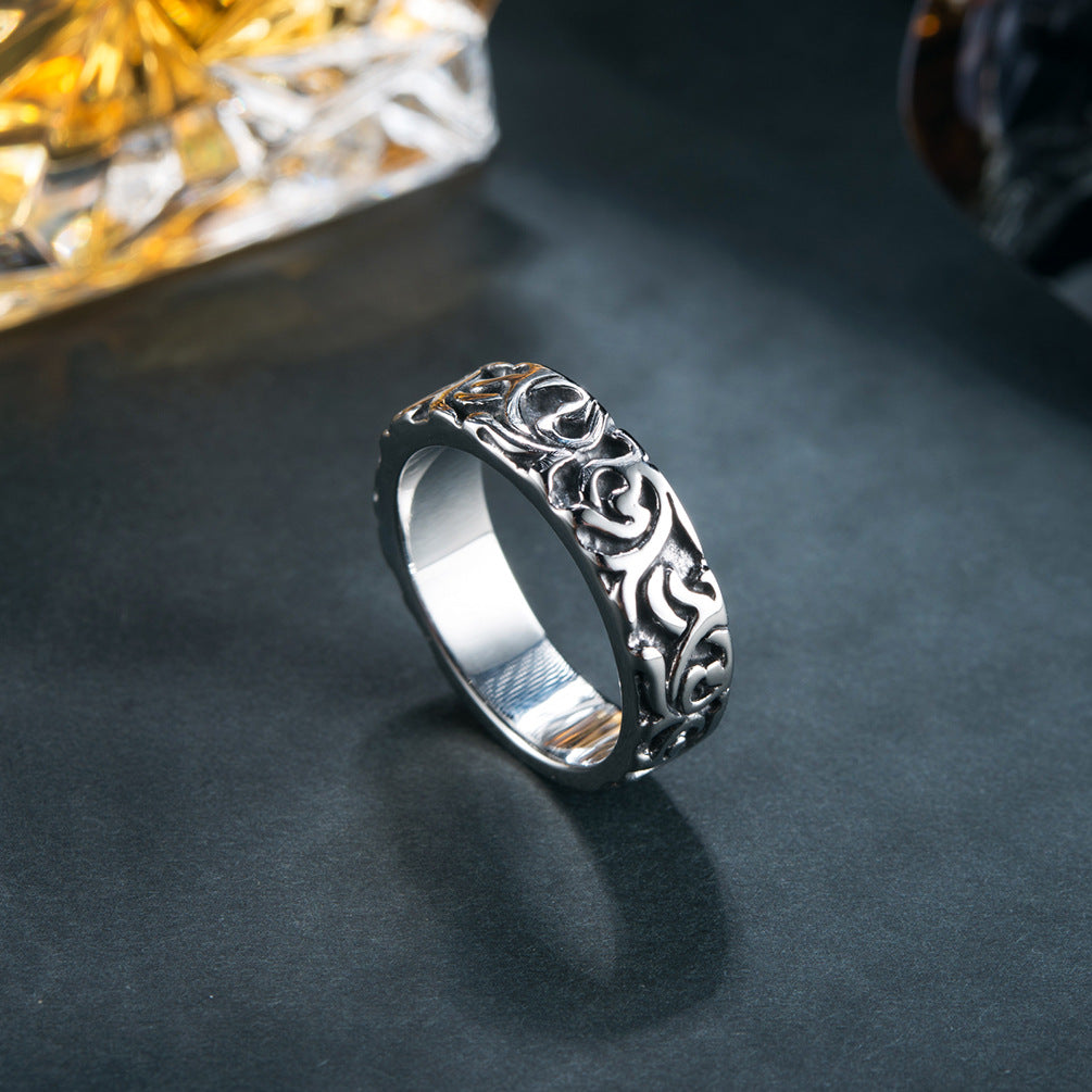 Multi-layer wide rings for men's simple and versatile trendsetter rings, vintage steel rings
