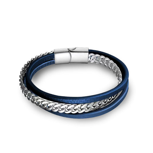 New fashion stainless steel three-layer leather rope magnetic clasp bracelet