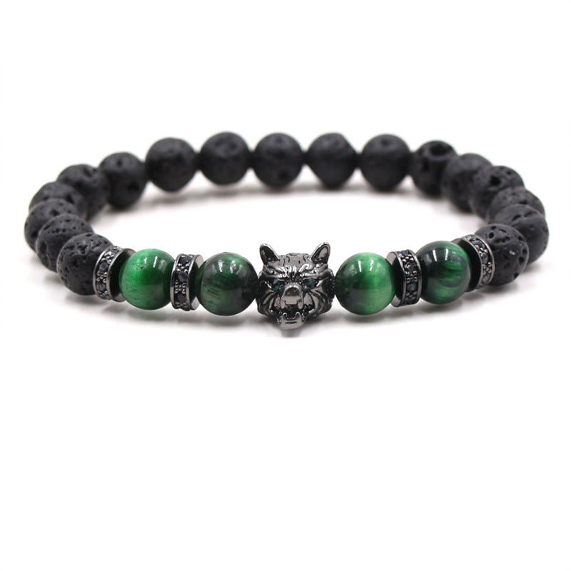 Accessories Bracelet Black Lava Volcanic Stone Micro-set Zircon Leopard Head Men's and Women's Bracelet