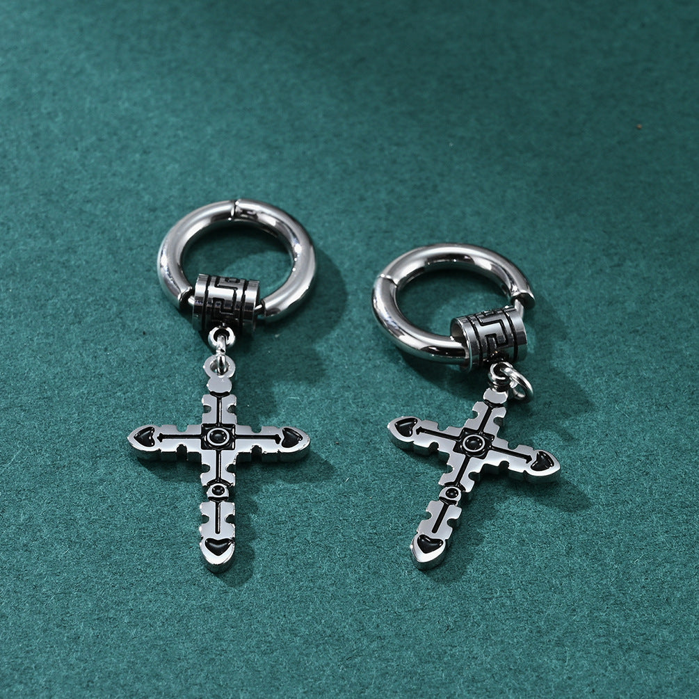 New stainless-steel men round open trendy personality earrings buckle