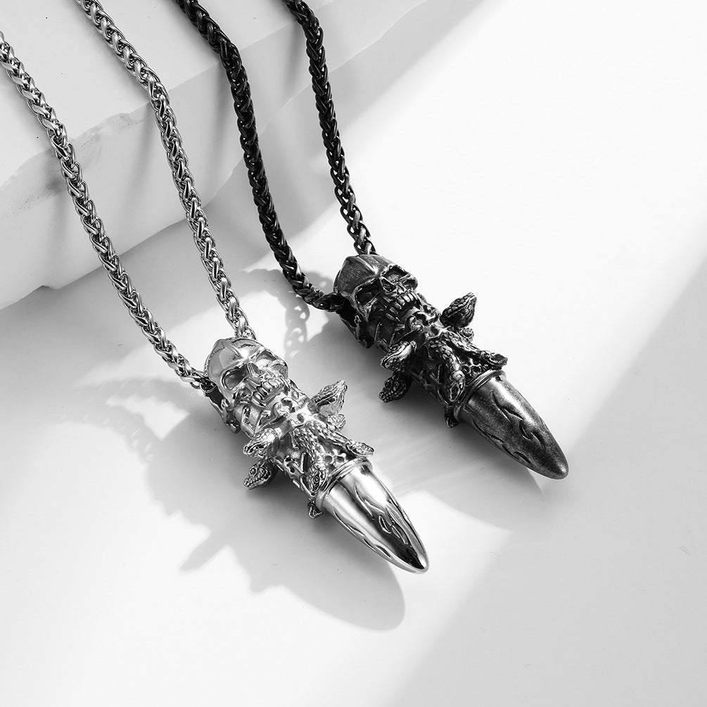Hot Selling Skeleton Ghost Head Pendant Titanium Steel Vintage Animal Men's Necklace Stainless Steel Hip Hop Creative Jewelry