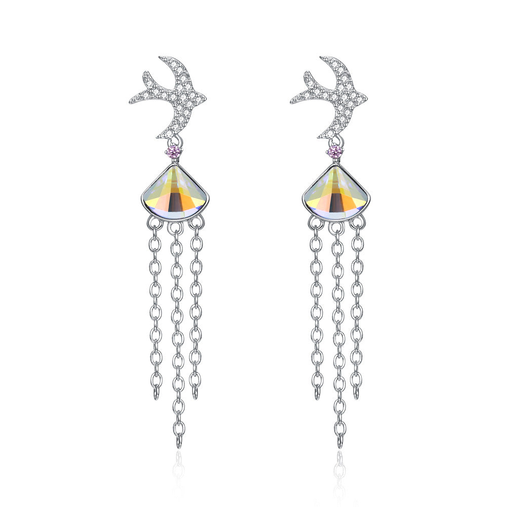 Austrian crystal fashion earrings 925 sterling silver tassel earrings