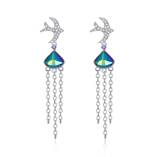 Austrian crystal fashion earrings 925 sterling silver tassel earrings