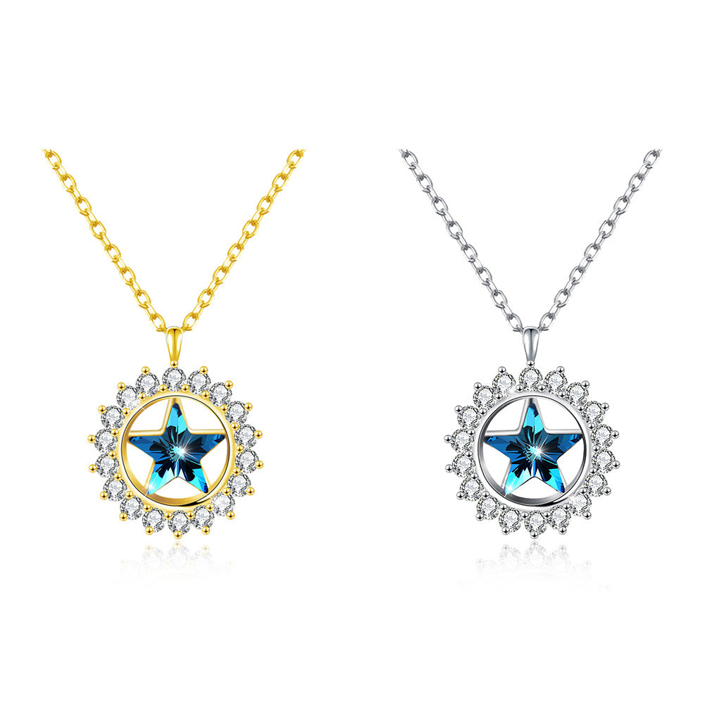 Austria Crystal s925 necklace stars sterling silver clavicle chain jewelry pendant