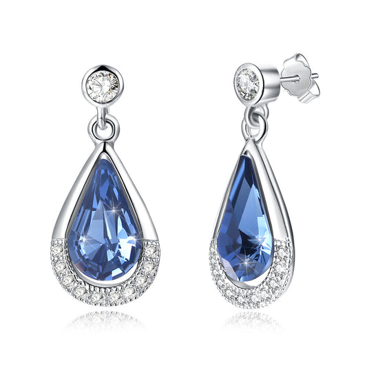 Luxury 925 sterling silver big crystal drop earrings